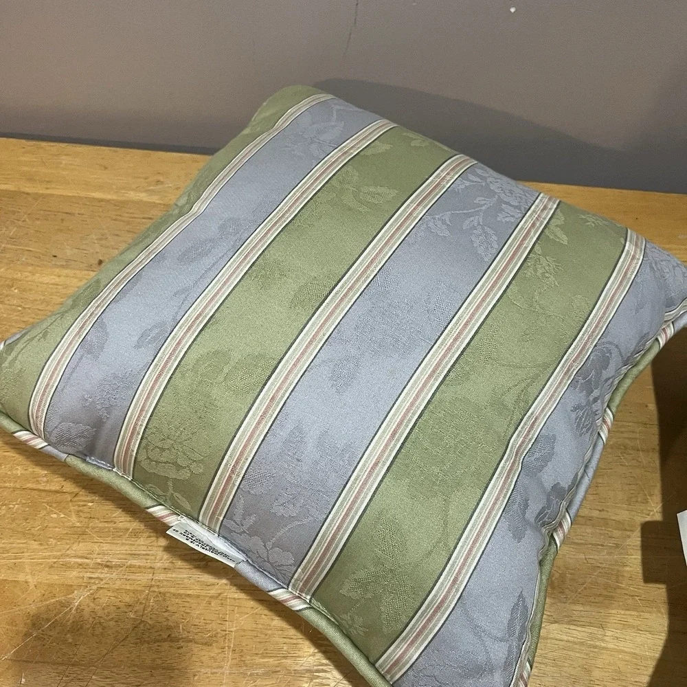 Waverly Floral Blue Green Pink Striped Leaves Decorative‎ Throw Pillows 2- 15x15